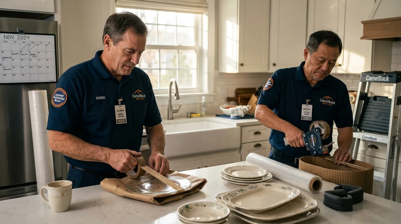 Professional crew packing kitchen dishware in Bridgeport, WA